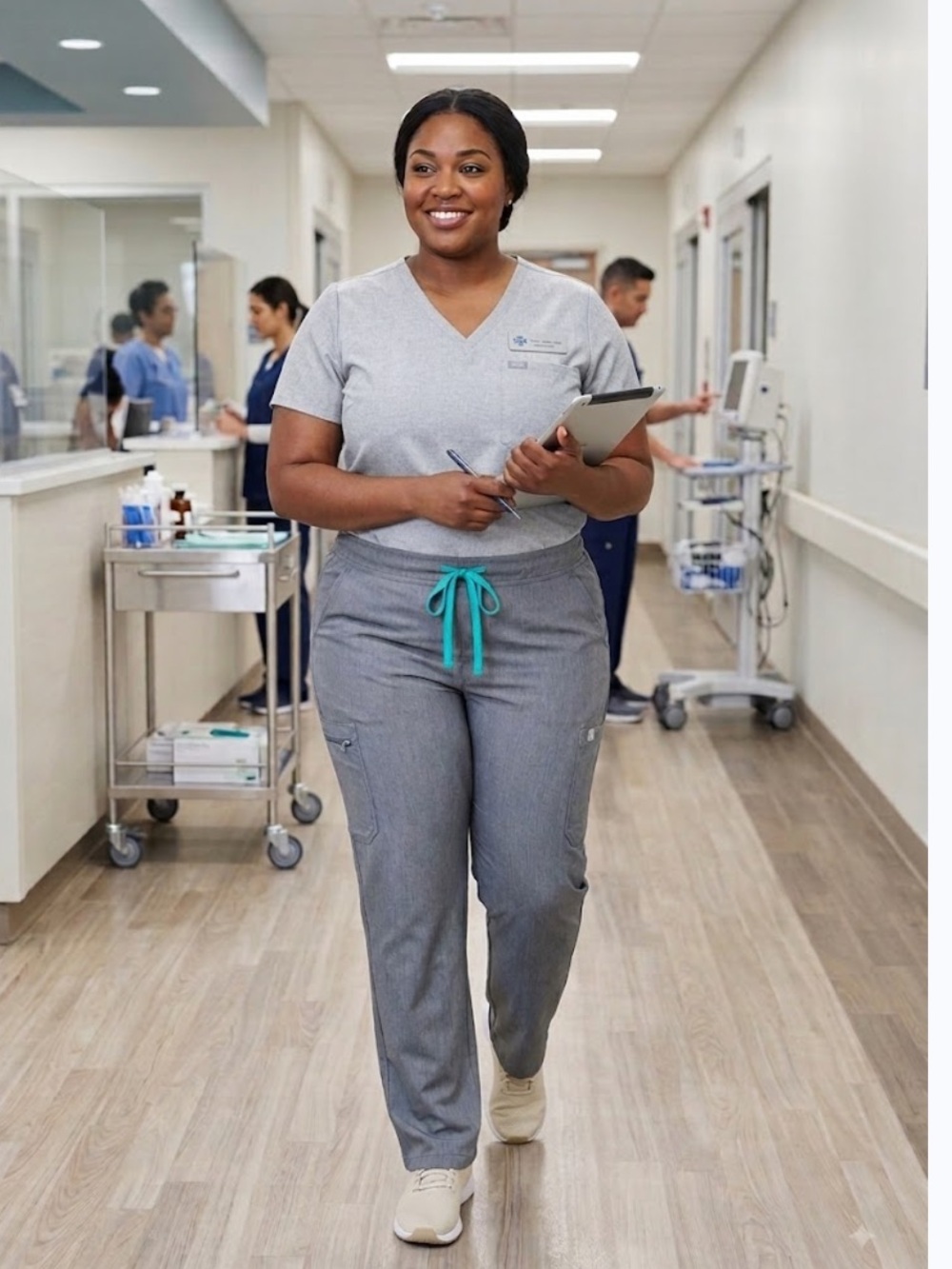 Figs Heather Gray Track Pants with Teal Drawstring